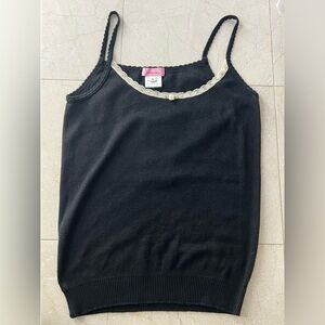 Polkadot USA knit black pointelle cream lace and rose detail  size L made in UK